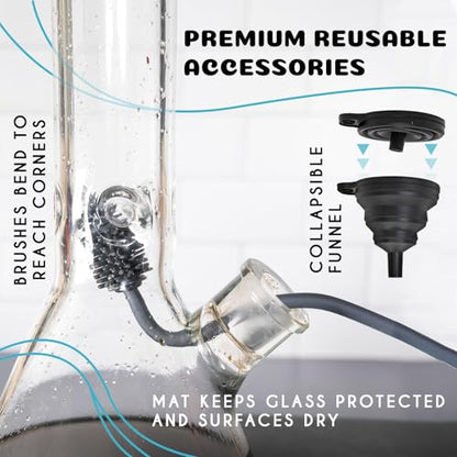 nugbuddy Glass Cleaning Kit - Reusable Silicone Accessories - Complete Kit to Clean your Piece, Just Add Cleaner - Reusable Soaker Bag, Brushes, Mat, Caps & Plugs, Funnel, & Microfiber Towel - color: Black