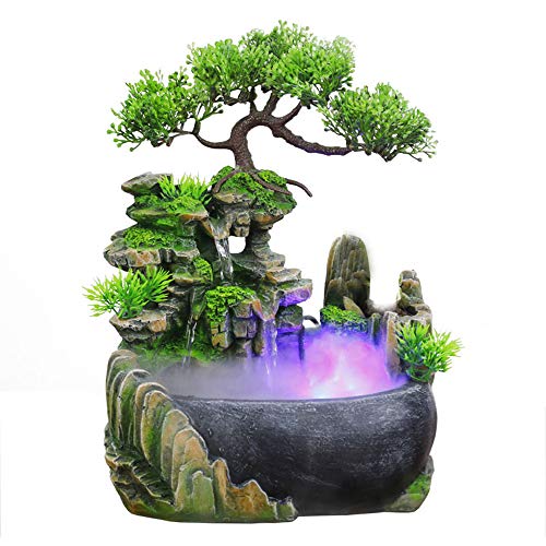 Indoor Relaxation Desktop Fountain Waterfall, Zen Meditation Indoor Waterfall Feature with Automatic Pump, Illuminated Waterfall for Home Office Bedroom Desk Décoration (Style 1) - style: Style 1