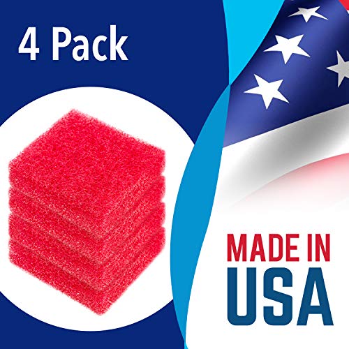 Evergreen Pet Supplies Aquarium Glass Cleaner Sponge - Non-Scratch Aquarium Glass Scrubber - Durable Tank Sponge Cleaner - Ergonomic Fish Tank Pad - Pack of 4, Red, 3.25 in x 3.25 in x 1 in