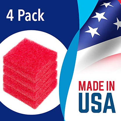 Evergreen Pet Supplies Aquarium Glass Cleaner Sponge - Non-Scratch Aquarium Glass Scrubber - Durable Tank Sponge Cleaner - Ergonomic Fish Tank Pad - Pack of 4, Red, 3.25 in x 3.25 in x 1 in