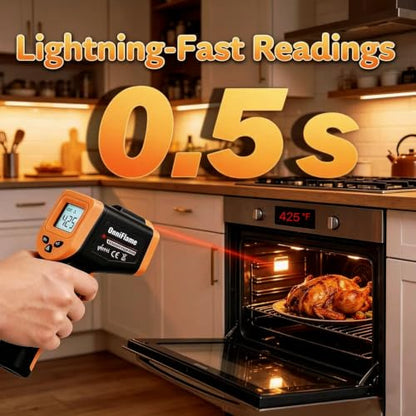 0.5 Seconds Fast Reading Cooking Thermometer Temperature Gun for Pizza Oven | IR Thermometer for Pizza Oven Griddle Cast Iron Non-Contact Digital Laser Thermometer Gun with Carrying Case (NOT for Human) - color: Yellow