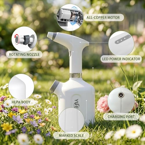 Electric Spray Bottle, 0.26 Gallon Battery Powered Plant Mister, 1500mAh USB Rechargeable Automatic Garden Sprayer, Handheld Continuous Water Spray Bottle for Indoor Houseplants, Succulents, Cleaning