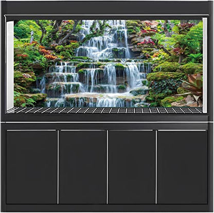 AWERT 72x16 inches Waterfall Aquarium Background Forest Park Green Tropical Plants Fish Tank Background Reptile Habitat Background Vinyl Background - size: 72x16in/180x40cm