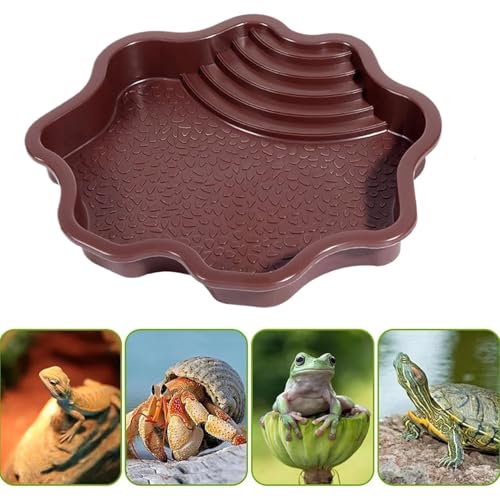 Extra Large Reptile Bathing Pool Reptile Feeding Dish Water Bowl with Ramp Aquarium Ornament for Gecko, Snake, Turtle, Bearded Dragon, Lizard Bath (Brown-red) - color: Brown-red