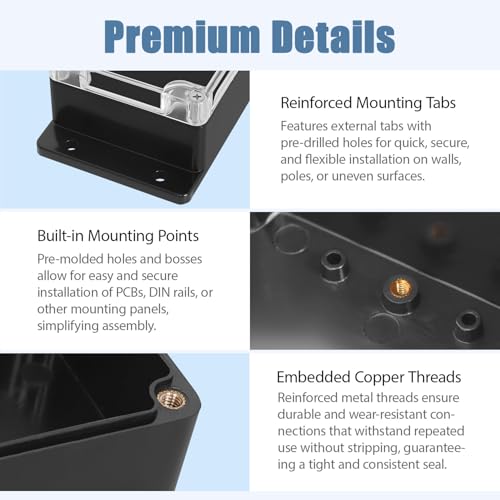 Project Box IP65 Waterproof ABS Plastic Electrical Junction Box with Clear Cover Enclosure with Fixed Ear, Black 7.8"x 4.7"x 2.2"(200x120x56mm)(Pack of 1) - color: 1 pack, size: 7.8"x 4.7"x 2.2"