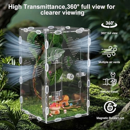 Jumping Spider Enclosure,6x6x10 in Spider Enclosure Easy Assembly with DIY Jumping Spider Accessories Front Opening Bug Habitat with Feeding Port for Mantises,Spiders,Insects