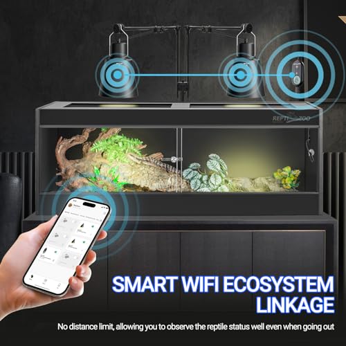 REPTI ZOO Smart WiFi Deep Dome Lamp Fixture & Thermostat Hygrostat Controller with Timing Combo, Reptile Light Fixture Reflector Cap, Day-Night Temperature & Humidity Monitor Control for Reptile Tank
