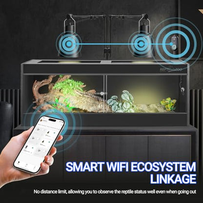 REPTI ZOO Smart WiFi Deep Dome Lamp Fixture & Thermostat Hygrostat Controller with Timing Combo, Reptile Light Fixture Reflector Cap, Day-Night Temperature & Humidity Monitor Control for Reptile Tank