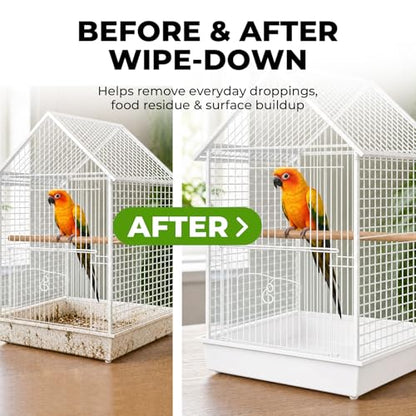 Bird Cage Cleaning Wipes, Unscented Bird Cage Cleaner Wipes for Parrot, Parakeet, Finch & Small Birds, Quick Spot Cleaning for Cages, Perches, Feeders & Trays, 2 Pack 120 Wipes
