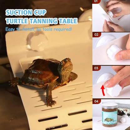 SHIGATSU 2IN1 Turtle Basking Platform Suction Cup for Turtle Tank Habitat | PP material safe plastic food bowl feeder amphibians frogs tortoises aquarium fish tank basking area sunning dock
