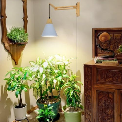 HMVPL Hanging Plant Light for Indoor Growing Full Spectrum, Grow Lights for Indoor Plants with 20W COB Grow Light Bulb, Wall Mounted Plant Light with Swing Arm, 4/8/12H Timer for Large Small Plant