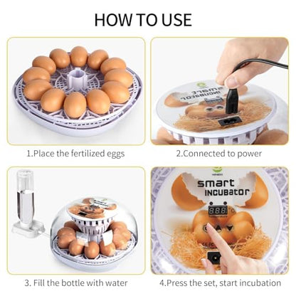 Nest I - 12 Egg Incubator for Beginners, Auto Egg Turning, Consistent Humidity with Auto-Refill Water Bottle & Stable Temp Control for Hatching Chicken, Goose, Duck, Quail, Pigeon, and Turkey - size: 12 Egg [White]