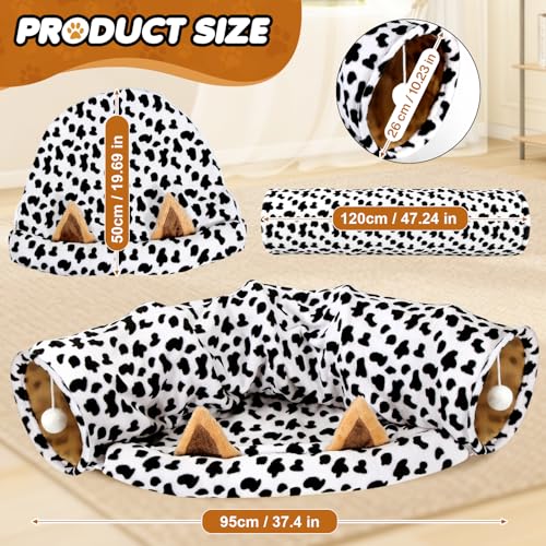 Spardar 2-in-1 Bunny Tunnel Bed, with Removable Mat Hideout, Cow | Collapsible Tunnel Tubes Toys, Washable, Interactive Toys for Rabbits, Chinchilla, Hedgehog, Guinea, Kitty - color: Cow