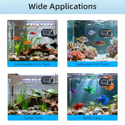 HiTauing Aquarium Heater 25W/50W/100W/200W/300W, Adjustable Knob Fish Tank Heater with Digital Thermometer, Submersible Betta/Turtle Tank Heater for Freshwater and Saltwater Tanks - size: 100W for 10-30 gallon