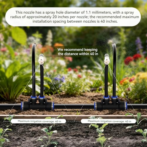 100-FT1/2-inch Tubing High-Flow Adjustable Irrigation System for the Garden | with 60 Nozzles, Dual-Side Watering Kit For Garden, Yard,Lawn,Raised Beds, Greenhouses & Efficient Plant360° Irrigation - size: 100Ft