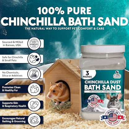 3 LB. Chinchilla Dust Bath Jar - Pure Cleansing Pumice Sand Dust for Cleaning Small Pets Like Gerbils, Mice, Degu - Premium, All Natural Dusting Powder - Chinchilla Accessories by Billy Buckskin - size: 3 Lb.