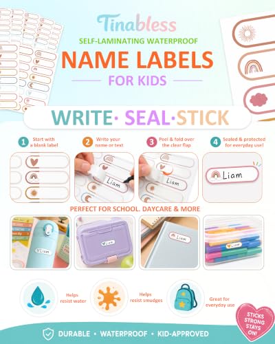 Tinabless 480 Pcs Daycare Name Stickers, Self-Laminating, Boho | 480 Boho Self-Laminating Name Stickers For Daycare Bottles, Lunch Boxes, Water Bottles And Everyday Kids' Items. - color: Boho-480pcs