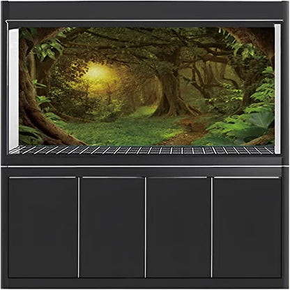 AWERT 30x18 inches Psychedelic Forest Terrarium Background Dim Old Trees Woodland Reptile Habitat Background Green Rainforest Aquarium Background Vinyl Background - size: 30x18in/75x45cm