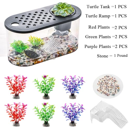 Small Turtle Tank Kit, Reptile Aquarium, Habitat for Turtles, Hermit Crabs - color: Black