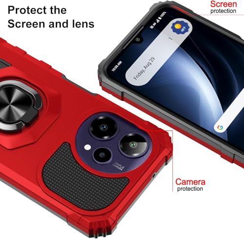 for Cricket Icon Pro SN512C 2026 Robotic Ring Stand Hybrid Cover Phone Case + Extreme Band (Red) - color: Red