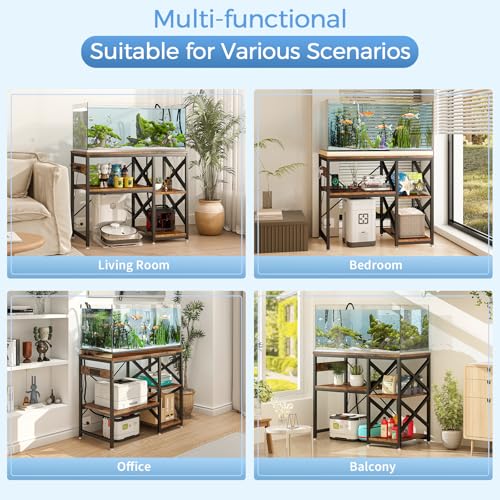 METYERRY 20-29-37 Gallon Fish Tank Stand with Power Outlet,Adjustable Shelf | 3 Tier Storage,400 LBS Heavy Duty Steel Frame, Fits Fish Reptile and Turtle Tanks, Stable Home Aquarium Setup - color: Rustic Brown, size: 20-29-37gallon