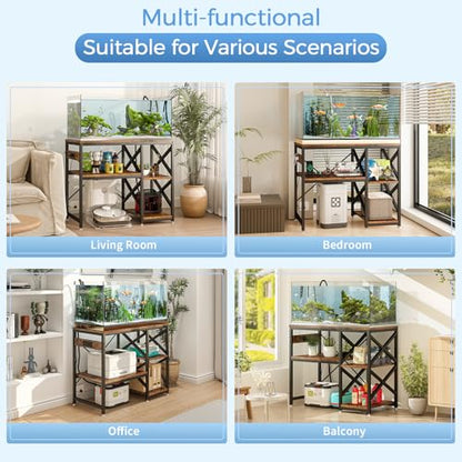 METYERRY 20-29-37 Gallon Fish Tank Stand with Power Outlet,Adjustable Shelf | 3 Tier Storage,400 LBS Heavy Duty Steel Frame, Fits Fish Reptile and Turtle Tanks, Stable Home Aquarium Setup - color: Rustic Brown, size: 20-29-37gallon