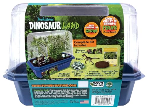 Toys By Nature Miniature Worlds Prehistoric Fern Garden Terrarium Starter Kit with Dinosaur Figure, Complete Supplies to Grow Year-Round Blooms! Indoor Miniature Garden (Prehistoric Dinosaur Land) - style: Prehistoric Dinosaur Land