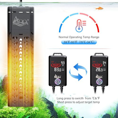 AQQA Submersible Aquarium Heater 500W for 55-130 Gallon Fish Tank | Quartz Glass, External Controller, Betta Tank Koi Pond, Saltwater & Freshwater, AQ197-500W - size: 500W (for 55-130Gal Tank)