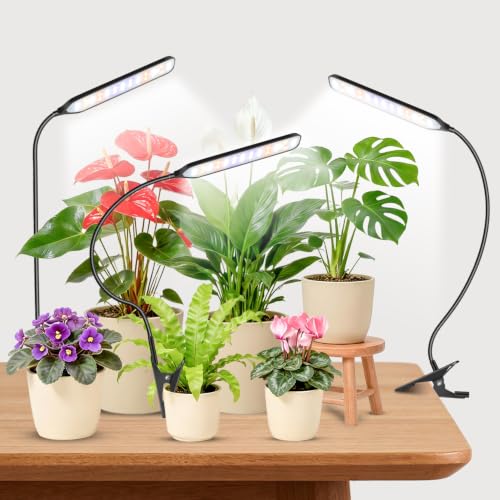 Plant Lights, LED Full Spectrum with Gooseneck & Clip, 3Pack | 6000K Rectangular Grow Lights for Indoor Plants, Timer 6/12/16Hrs, 3 Spectrums, 5 Dimmable Levels, for Pot & Table - size: 3Pack