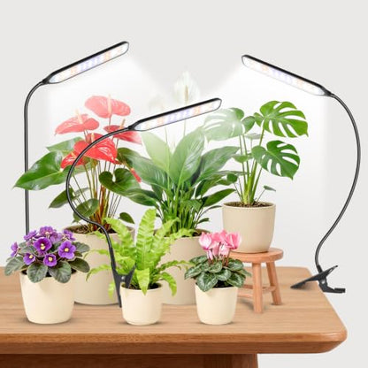 Plant Lights, LED Full Spectrum with Gooseneck & Clip, 3Pack | 6000K Rectangular Grow Lights for Indoor Plants, Timer 6/12/16Hrs, 3 Spectrums, 5 Dimmable Levels, for Pot & Table - size: 3Pack