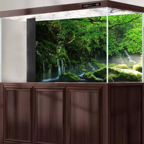 Mountain Waterfall Aquarium Background Tropical Jungle Rainforest Fish Tank Background Stunning Cascading Falls Mossy Rocks Terrarium Backgrounds Tranquil Stream Trees Reptile Tank Backgrounds 24x12in - color: Green, size: 24(W)x12(H)in