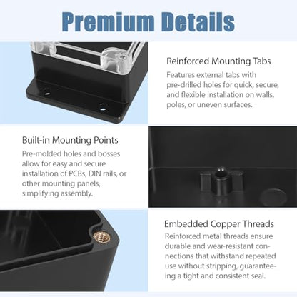 Project Box IP65 Waterproof ABS Plastic Electrical Junction Box with Clear Cover Enclosure with Fixed Ear, Black 6.2"x 3.5"x 2.5"(158x90x64mm)(Pack of 1) - color: 1 pack, size: 6.2"x 3.5"x 2.5"