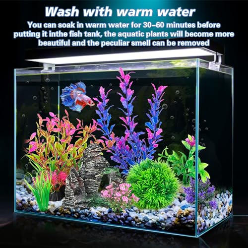 Ameliade Aquarium Artificial Plants & Rock Cave Betta Fish Tank Decor Set | Betta Goldfish Aquarium Accessories, Soft Plastic Plants & Rock Cave Decorations, Small and Large Fish Bowl Ornaments