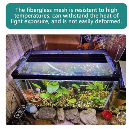 Magnetic Fish Tank Cover with Feeding Window Green Frame Grey Fiberglass Mesh, DIY Fish Tank Lid Adjustable Size Fit Tank Size Max 35''X19'' for Preventing Fish from Jumping Out and Reptile Escaping - color: Green frame fiberglass net(with a feeding windo