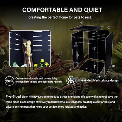 12x12x18 PVC Reptile Terrarium for Crested Gecko and Small Pets | 12x12x18 reptile habitat, three light-blocking sides, clear acrylic front, lockable lid, for crested gecko and small lizards - size: 12"12"18"