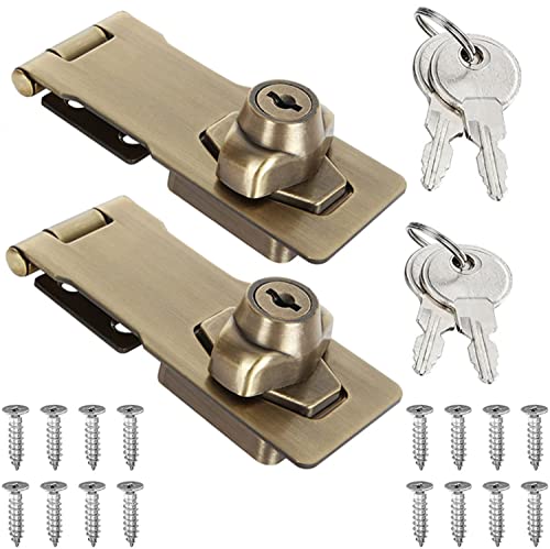 szhdxsy 2 Packs 4 Inch Keyed Hasp Locks Twist Knob Keyed Locking Hasp for Small Doors, Cabinets and More,Stainless Steel Steel, Chrome Plated Hasp Lock Catch Latch Safety Lock（Bronze）