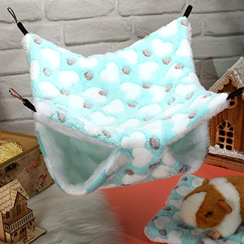 Boao 2 Pcs Guinea Pig Rat Hammock Guinea Pig Hamster Ferret Hanging Hammock Accessories for Small Animals Chinchilla Parrot Sugar Glider Ferret Squirrel (Mint Green, Pink, Heart Pattern) - color: Blue, Pink