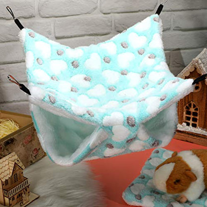 Boao 2 Pcs Guinea Pig Rat Hammock Guinea Pig Hamster Ferret Hanging Hammock Accessories for Small Animals Chinchilla Parrot Sugar Glider Ferret Squirrel (Mint Green, Pink, Heart Pattern) - color: Blue, Pink
