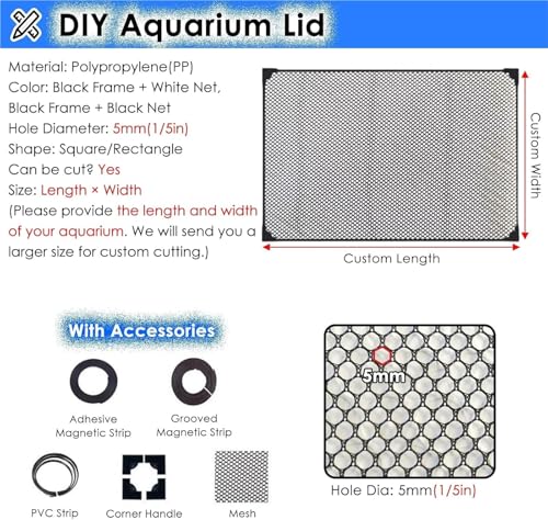 Aquarium Anti-Jump Cover， Terrarium Ventilation Opening Hood Magnetic Fish Tanks Top Lid Protective Screen Custom Size(L13.8 xW7.9) - size: L13.8"xW7.9