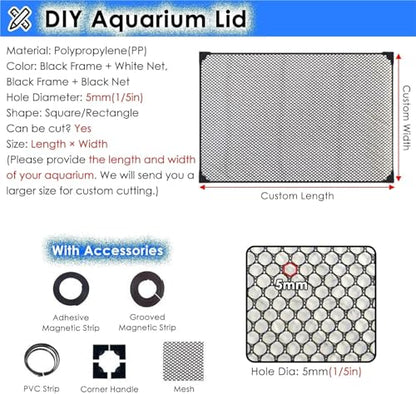 Aquarium Anti-Jump Cover， Terrarium Ventilation Opening Hood Magnetic Fish Tanks Top Lid Protective Screen Custom Size(L13.8 xW7.9) - size: L13.8"xW7.9