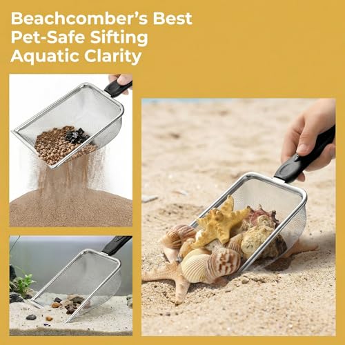 Hiceeden 4 Pcs Stainless Steel Small Mesh Scooper, Hamster Fine Sand Bath Scooper, Reptile Rabbit Litter Sand Waste Scoop, Beach Mesh Shovel for Shell Collecting, Shark Tooth Sifter, 1mm Hole