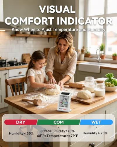 BALDR 2-Pack Indoor Thermometer Humidity Meter with Backlight Solar Powered | Room Temperature Monitor with Comfort Indicator & Max Min Records Digital Hygrometer for Home Bedrooms Office, Battery Backup