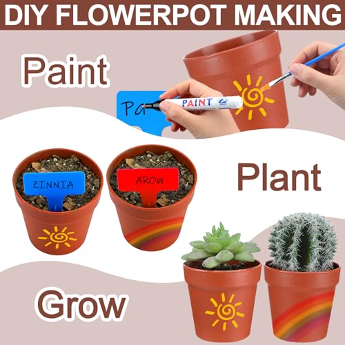 FillTouch 12 Sets Plastic Terracotta Pots Painting Craft Kit Plant Growing Kit Planter with Drainage Holes Tray 3.74'' Thickened DIY Seedling Pots Crafts for Office Home Spring Activity