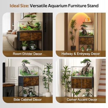 5-20 Gallon Fish Tank Stand, 3-Tier Heavy Duty Metal Aquarium Table | Vintage Wood Reptile Tank Stand with Drawers for Living Room & Office, 200LBS Capacity, 24.8x12.6x31.5 In