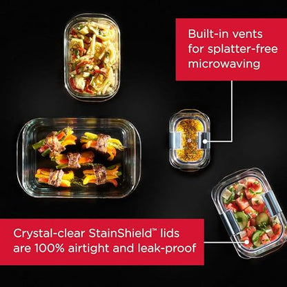 Rubbermaid Brilliance Glass Food Storage Containers, 8 Cup, Set of 2, BPA-Free, Leak-Proof, Clear - size: 8 cups (4-Piece)