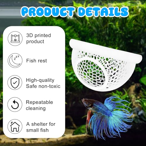 Floating Betta Hide & Shrimp Cave – All-in-One Aquarium Hammock, Feeder, and Safe Resting Spot for Stress-Free Fish Tanks - color: Ivory