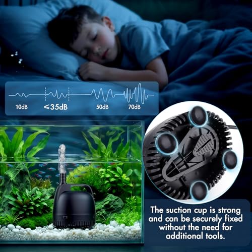 hygger 925GPH Submersible Pump Aquarium, Fish Tank Water Pump Adjustable Flow with 2 Nozzles, 10.4 ft High Lift Quiet Fountain Pump for Aquarium, Pond, Hydroponics, Water Garden - size: L