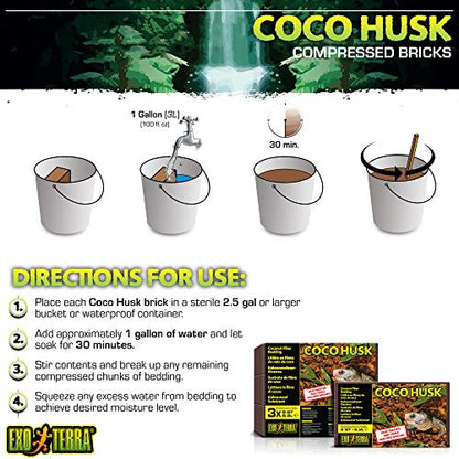 Exo Terra Coco Husk Brick, 8 QT (8.8 L) – Natural Coconut Fiber Terrarium Substrate for Reptiles, Amphibians & Tropical Enclosures - size: 8-Quart