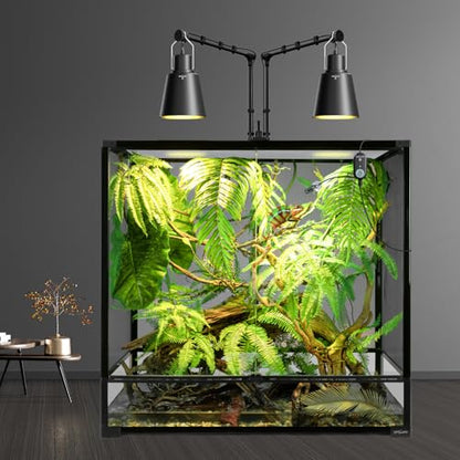 REPTI ZOO Smart WiFi Deep Dome Lamp Fixture & Thermostat Hygrostat Controller with Timing Combo, Reptile Light Fixture Reflector Cap, Day-Night Temperature & Humidity Monitor Control for Reptile Tank