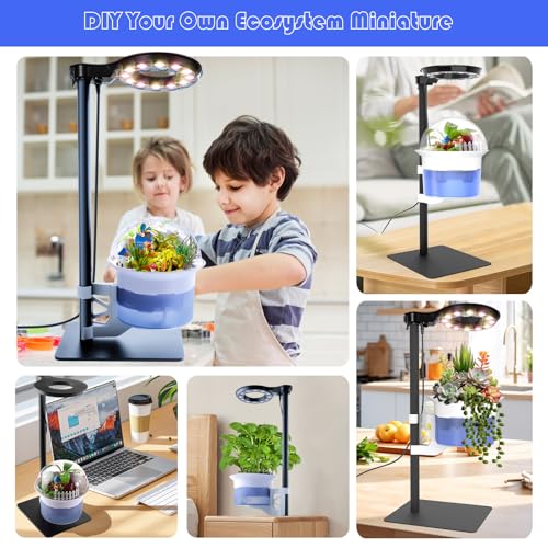 Large Plant Venus Fly Trap Terrarium Pot with Grow Light,Timer&Metal Stand | Self Watering Planter Pot for African Violet,Venus Fly Trap,Carnivorous Plants, Herbs,Flowers,Christmas Gift for Garden Lover
